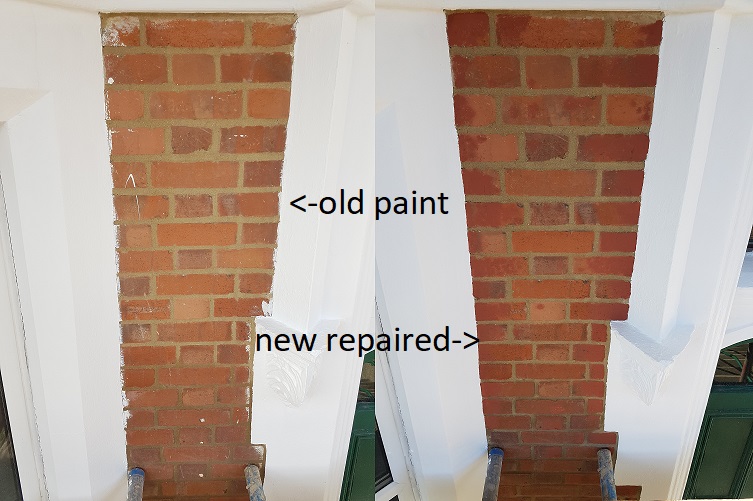 repaired and repainted brickwork.